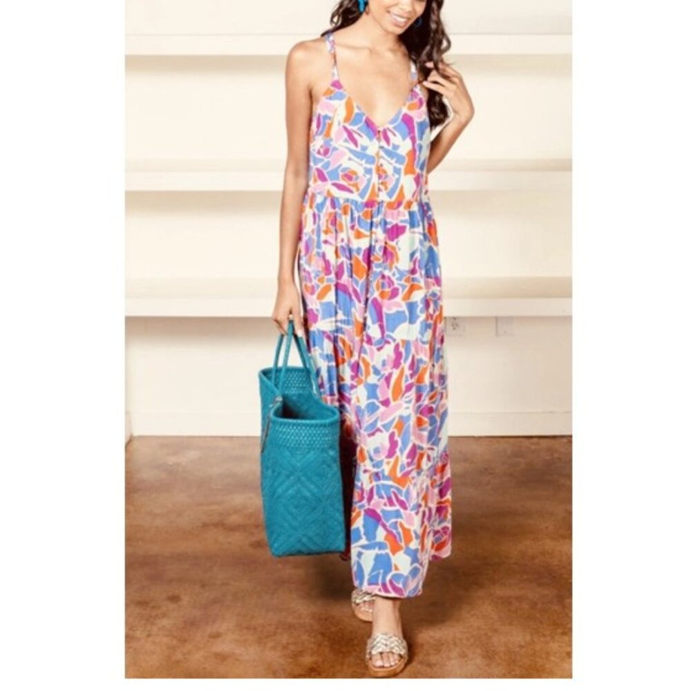FRNCH Paris Amande Floral Tiered Button Front Sleeveless Flowy Maxi Dress Sz XS